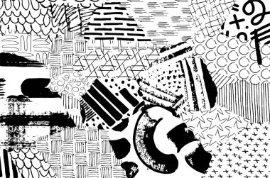 Soyut siyah konturlar, el vektör desen çizdi. Geometrik tarzı Retro soyut desen. Soyut çok renkli geometrik desen.