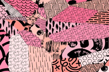 Soyut siyah konturlar, el vektör desen çizdi. Geometrik tarzı Retro soyut desen. Soyut çok renkli geometrik desen.