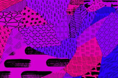 Soyut siyah konturlar, el vektör desen çizdi. Geometrik tarzı Retro soyut desen. Soyut çok renkli geometrik desen.