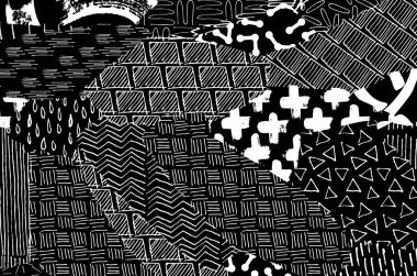 Soyut siyah konturlar, el vektör desen çizdi. Geometrik tarzı Retro soyut desen. Soyut çok renkli geometrik desen.