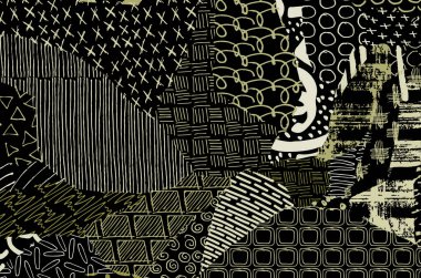 Soyut siyah konturlar, el vektör desen çizdi. Geometrik tarzı Retro soyut desen. Soyut çok renkli geometrik desen.