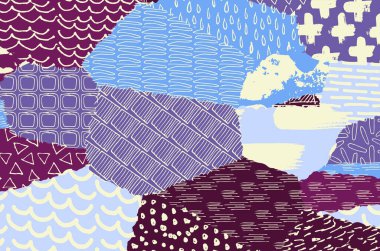 Soyut siyah konturlar, el vektör desen çizdi. Geometrik tarzı Retro soyut desen. Soyut çok renkli geometrik desen.