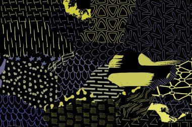 Soyut siyah konturlar, el vektör desen çizdi. Geometrik tarzı Retro soyut desen. Soyut çok renkli geometrik desen.