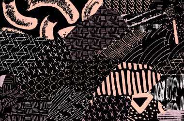 Soyut siyah konturlar, el vektör desen çizdi. Geometrik tarzı Retro soyut desen. Soyut çok renkli geometrik desen.