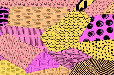 Soyut siyah konturlar, el vektör desen çizdi. Geometrik tarzı Retro soyut desen. Soyut çok renkli geometrik desen.