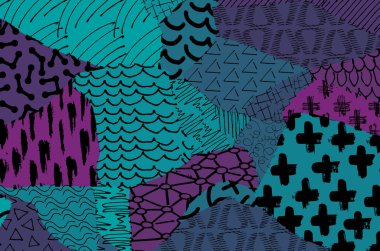 Soyut siyah konturlar, el vektör desen çizdi. Geometrik tarzı Retro soyut desen. Soyut çok renkli geometrik desen.