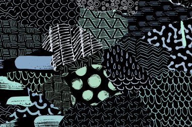 Soyut siyah konturlar, el vektör desen çizdi. Geometrik tarzı Retro soyut desen. Soyut çok renkli geometrik desen.