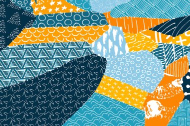 Soyut siyah konturlar, el vektör desen çizdi. Geometrik tarzı Retro soyut desen. Soyut çok renkli geometrik desen.