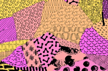 Soyut siyah konturlar, el vektör desen çizdi. Geometrik tarzı Retro soyut desen. Soyut çok renkli geometrik desen.