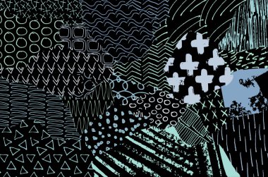 Soyut siyah konturlar, el vektör desen çizdi. Geometrik tarzı Retro soyut desen. Soyut çok renkli geometrik desen.