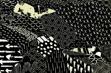 Soyut siyah konturlar, el vektör desen çizdi. Geometrik tarzı Retro soyut desen. Soyut çok renkli geometrik desen.