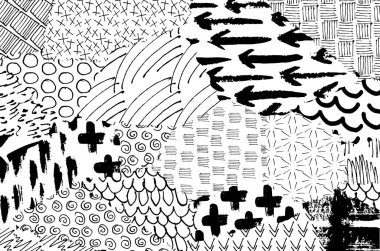 Soyut siyah konturlar, el vektör desen çizdi. Geometrik tarzı Retro soyut desen. Soyut çok renkli geometrik desen.