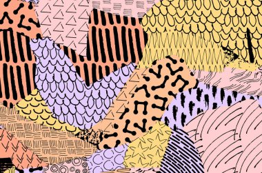 Soyut siyah konturlar, el vektör desen çizdi. Geometrik tarzı Retro soyut desen. Soyut çok renkli geometrik desen.