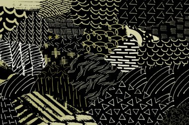 Soyut siyah konturlar, el vektör desen çizdi. Geometrik tarzı Retro soyut desen. Soyut çok renkli geometrik desen.