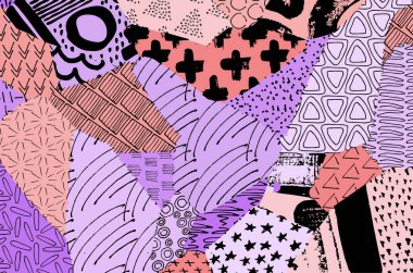 Soyut siyah konturlar, el vektör desen çizdi. Geometrik tarzı Retro soyut desen. Soyut çok renkli geometrik desen.