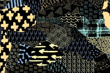 Soyut siyah konturlar, el vektör desen çizdi. Geometrik tarzı Retro soyut desen. Soyut çok renkli geometrik desen.