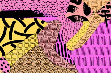 Soyut siyah konturlar, el vektör desen çizdi. Geometrik tarzı Retro soyut desen. Soyut çok renkli geometrik desen.