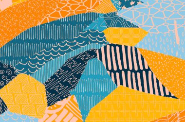 Soyut siyah konturlar, el vektör desen çizdi. Geometrik tarzı Retro soyut desen. Soyut çok renkli geometrik desen.