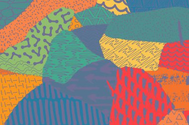 Soyut siyah konturlar, el vektör desen çizdi. Geometrik tarzı Retro soyut desen. Soyut çok renkli geometrik desen.