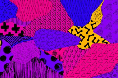 Soyut siyah konturlar, el vektör desen çizdi. Geometrik tarzı Retro soyut desen. Soyut çok renkli geometrik desen.