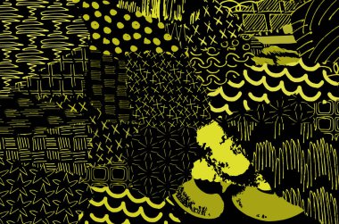 Soyut siyah konturlar, el vektör desen çizdi. Geometrik tarzı Retro soyut desen. Soyut çok renkli geometrik desen.