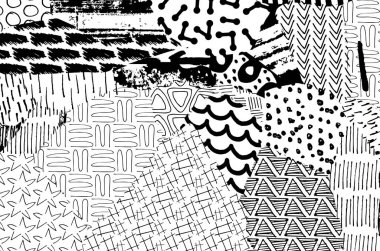 Soyut siyah konturlar, el vektör desen çizdi. Geometrik tarzı Retro soyut desen. Soyut çok renkli geometrik desen.