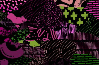 Soyut siyah konturlar, el vektör desen çizdi. Geometrik tarzı Retro soyut desen. Soyut çok renkli geometrik desen.