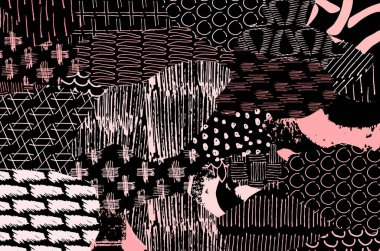 Soyut siyah konturlar, el vektör desen çizdi. Geometrik tarzı Retro soyut desen. Soyut çok renkli geometrik desen.