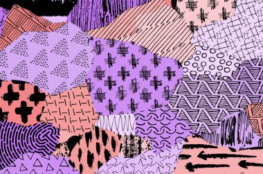 Soyut siyah konturlar, el vektör desen çizdi. Geometrik tarzı Retro soyut desen. Soyut çok renkli geometrik desen.