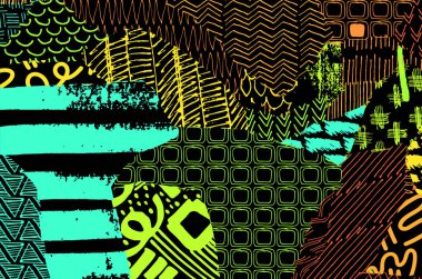 Soyut siyah konturlar, el vektör desen çizdi. Geometrik tarzı Retro soyut desen. Soyut çok renkli geometrik desen.