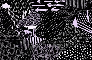 Soyut siyah konturlar, el vektör desen çizdi. Geometrik tarzı Retro soyut desen. Soyut çok renkli geometrik desen.