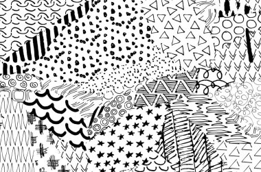 Soyut siyah konturlar, el vektör desen çizdi. Geometrik tarzı Retro soyut desen. Soyut çok renkli geometrik desen.