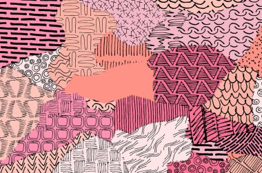 Soyut siyah konturlar, el vektör desen çizdi. Geometrik tarzı Retro soyut desen. Soyut çok renkli geometrik desen.