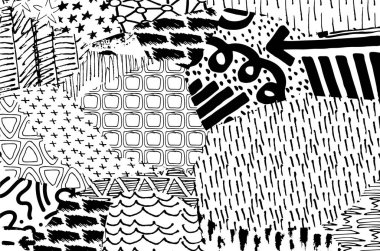 Soyut siyah konturlar, el vektör desen çizdi. Geometrik tarzı Retro soyut desen. Soyut çok renkli geometrik desen.