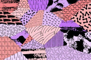 Soyut siyah konturlar, el vektör desen çizdi. Geometrik tarzı Retro soyut desen. Soyut çok renkli geometrik desen.