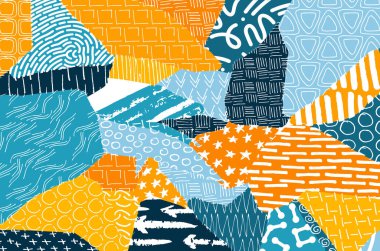 Soyut siyah konturlar, el vektör desen çizdi. Geometrik tarzı Retro soyut desen. Soyut çok renkli geometrik desen.