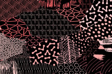 Soyut siyah konturlar, el vektör desen çizdi. Geometrik tarzı Retro soyut desen. Soyut çok renkli geometrik desen.