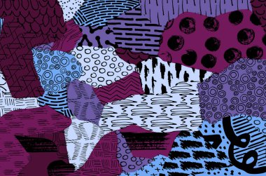 Soyut siyah konturlar, el vektör desen çizdi. Geometrik tarzı Retro soyut desen. Soyut çok renkli geometrik desen.