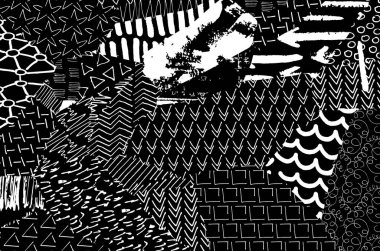 Soyut siyah konturlar, el vektör desen çizdi. Geometrik tarzı Retro soyut desen. Soyut çok renkli geometrik desen.