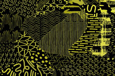 Soyut siyah konturlar, el vektör desen çizdi. Geometrik tarzı Retro soyut desen. Soyut çok renkli geometrik desen.