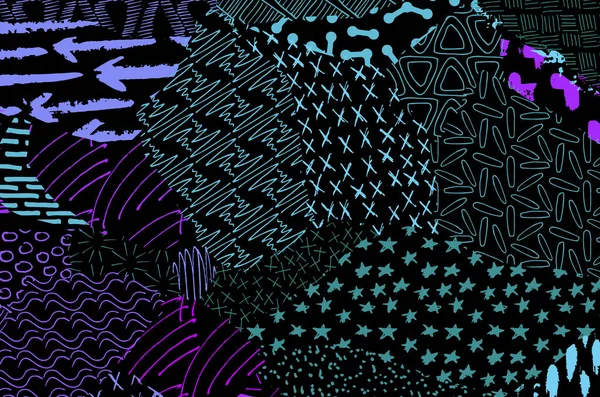 Cursos Pretos Abstratos Esboçado Mão Vector Pattern Padrão Abstrato Retrô — Vetor de Stock