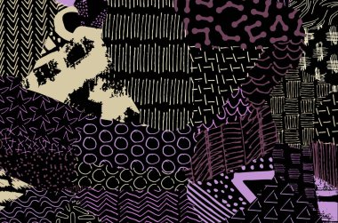 Soyut siyah konturlar, el vektör desen çizdi. Geometrik tarzı Retro soyut desen. Soyut çok renkli geometrik desen.