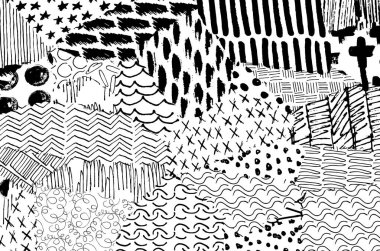 Soyut siyah konturlar, el vektör desen çizdi. Geometrik tarzı Retro soyut desen. Soyut çok renkli geometrik desen.