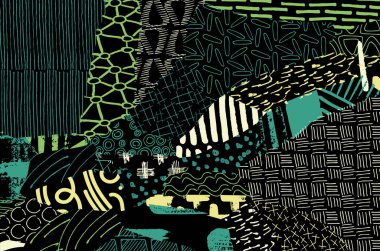 Soyut siyah konturlar, el vektör desen çizdi. Geometrik tarzı Retro soyut desen. Soyut çok renkli geometrik desen.