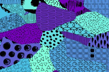 Soyut siyah konturlar, el vektör desen çizdi. Geometrik tarzı Retro soyut desen. Soyut çok renkli geometrik desen.