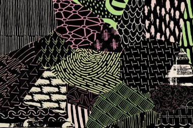 Soyut siyah konturlar, el vektör desen çizdi. Geometrik tarzı Retro soyut desen. Soyut çok renkli geometrik desen.