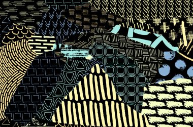 Soyut siyah konturlar, el vektör desen çizdi. Geometrik tarzı Retro soyut desen. Soyut çok renkli geometrik desen.