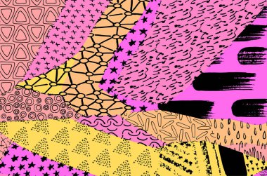 Soyut siyah konturlar, el vektör desen çizdi. Geometrik tarzı Retro soyut desen. Soyut çok renkli geometrik desen.