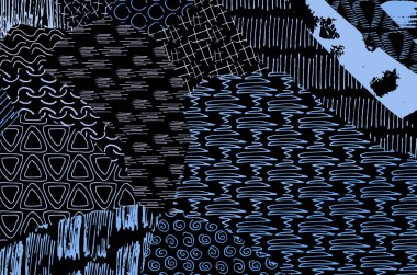 Soyut siyah konturlar, el vektör desen çizdi. Geometrik tarzı Retro soyut desen. Soyut çok renkli geometrik desen.