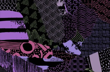 Soyut siyah konturlar, el vektör desen çizdi. Geometrik tarzı Retro soyut desen. Soyut çok renkli geometrik desen.